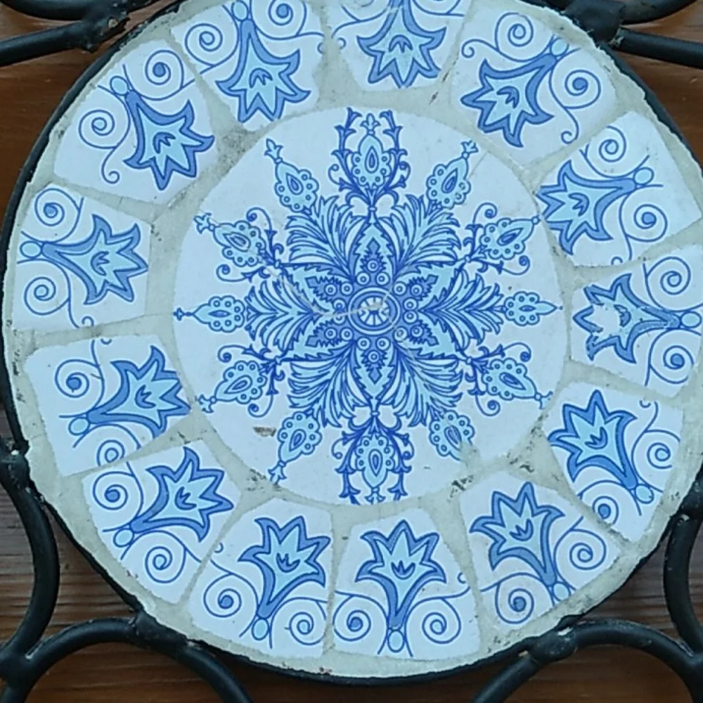 MOSAIC TUSCAN WROUGHT IRON WALL SCONCE Candle Tile VINTAGE Delft Blue